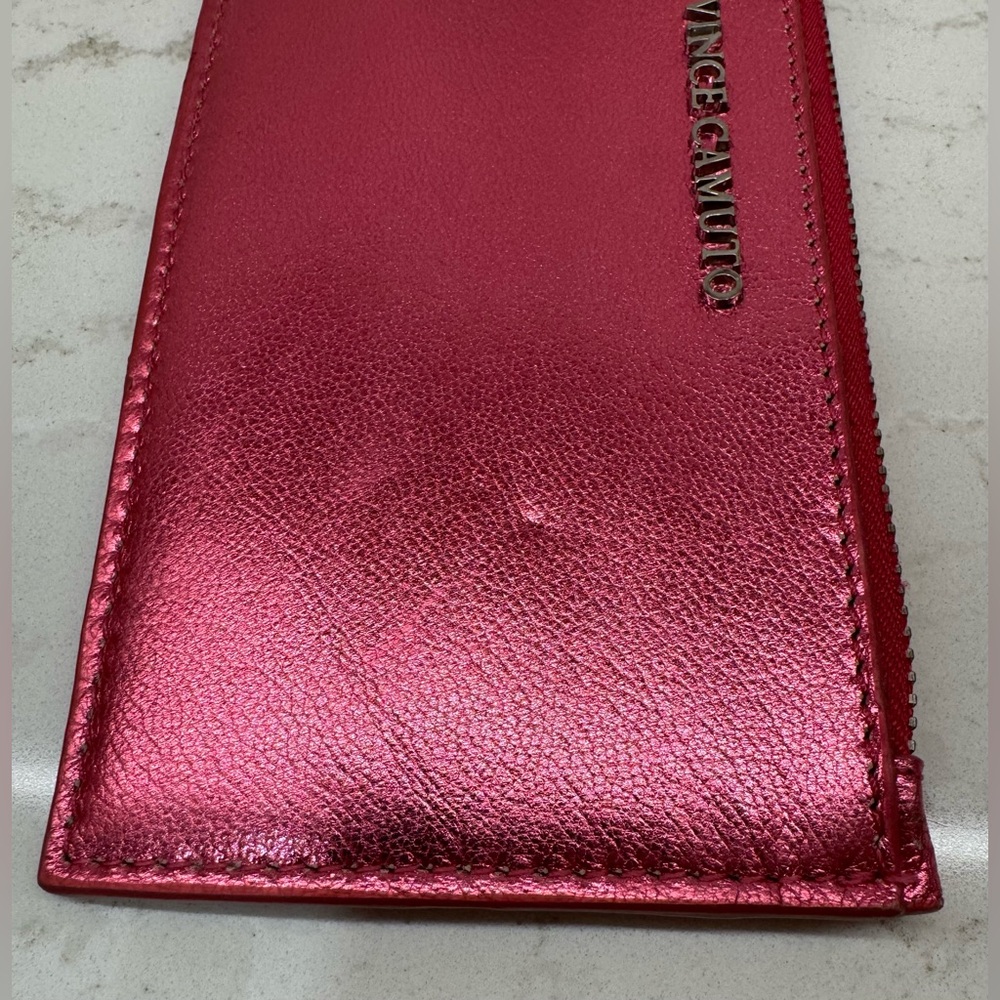 💝 Vince Camuto Pink Metallic Leather Zip Wallet Card Holder - Picture 4 of 8